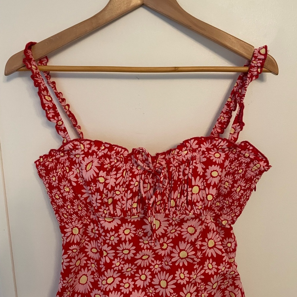Free People Lucinda Tomato Daisy Midi Dress Lace Up Back Size M Spaghetti Straps - Picture 5 of 13